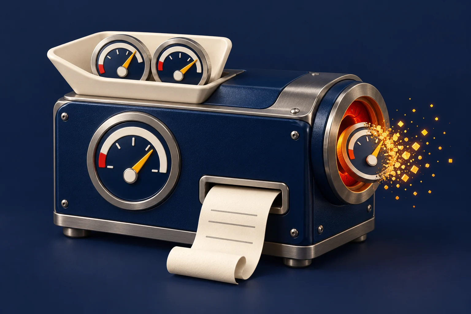 A navy machine that takes in SOL, prints a receipt and burns tokens out of its side