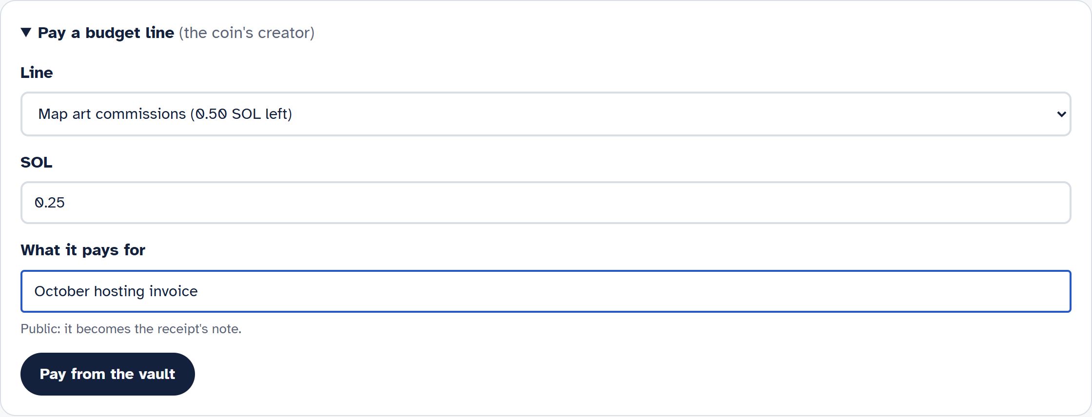 The pay form on a coin page
